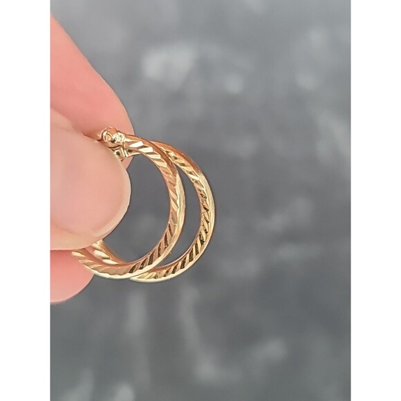 Vermeil 925 Sterling Silver Etched Hoop Pierced Earrings Vintage - Picture 3 of 10